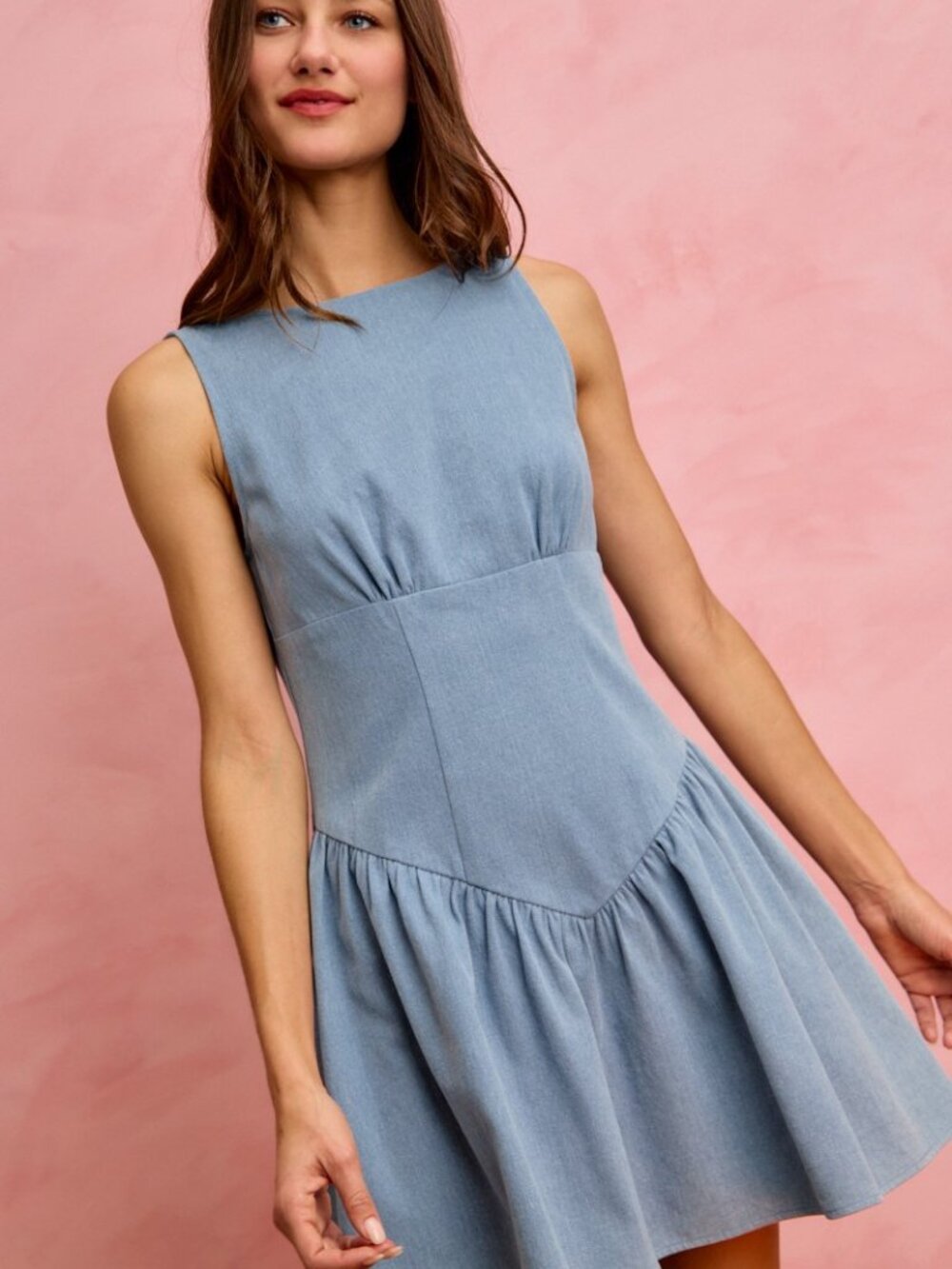 Fit And Flare Sleeveless Denim Mini Dress - Picture 6 of 10